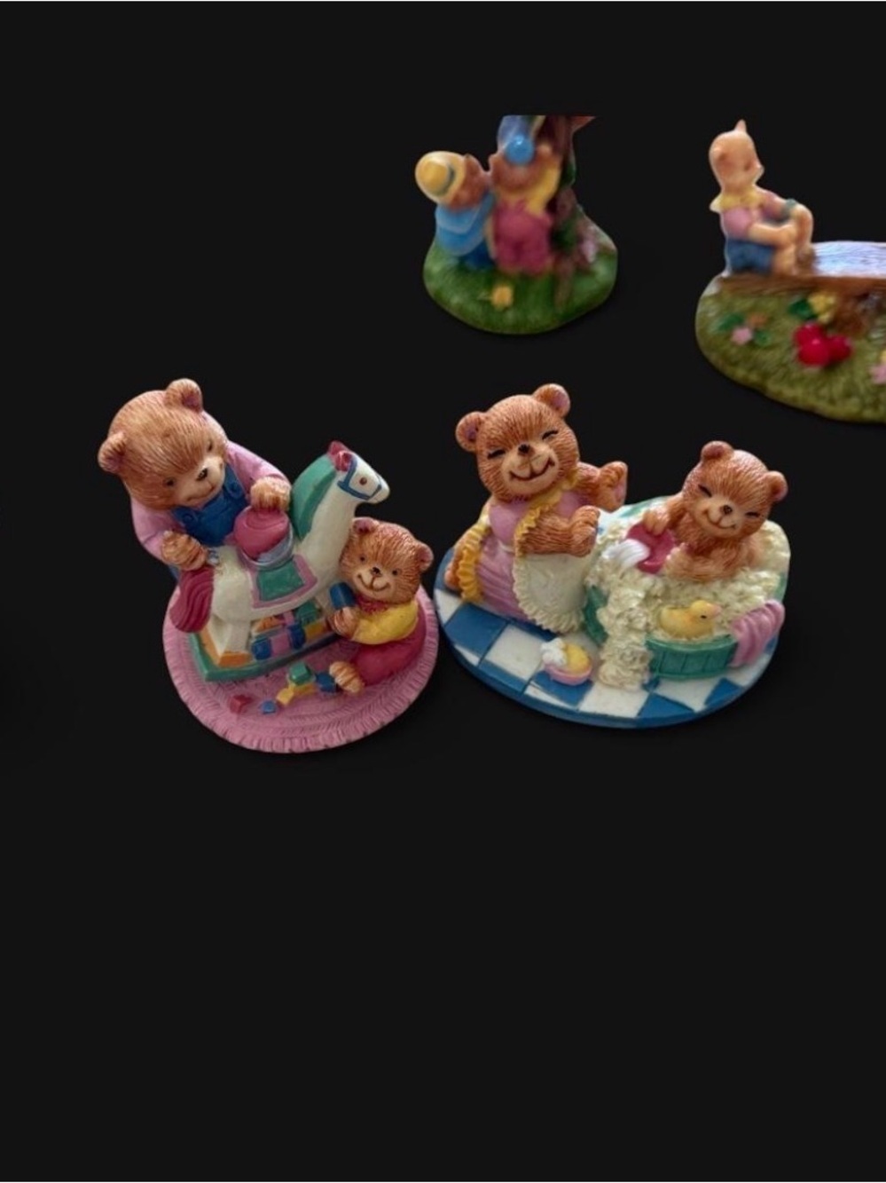 Vintage Miniature Teddy Bear Figurines Collection - Set of 6 Resin Statues